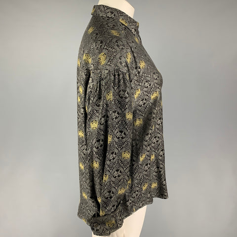 BYBLOS Size 14 Grey Black Print Spread Collar Shirt