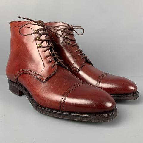 CARMINA Size 11.5 Burgundy Leather Cap Toe Boots