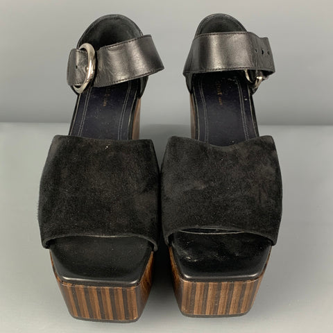 CELINE Size 8 Black Brown Platform Wedges
