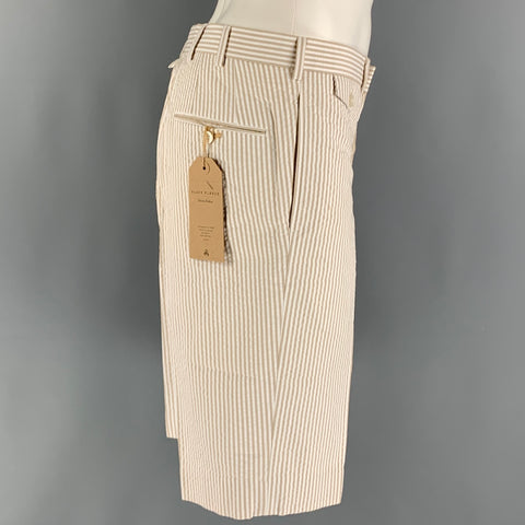 BLACK FLEECE Size 32 Khaki White Seersucker Cotton Button Fly Shorts