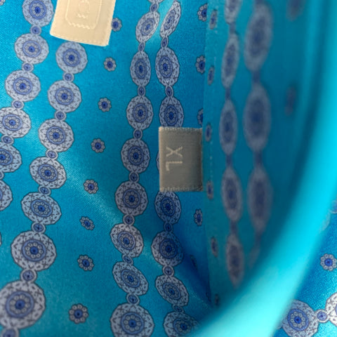 STEFANO RICCI Size XL Turquoise Light Grey Dots Silk Long Sleeve Shirt