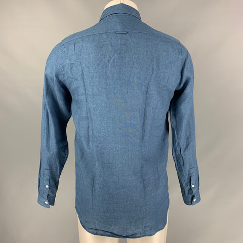 FAR AFIELD Size S Indigo Solid Linen Button Up Long Sleeve Shirt