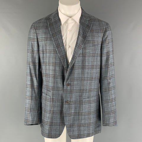 PETER MILLAR Size 42 Blue Grey Plaid Wool Blend Single breasted Sport Coat