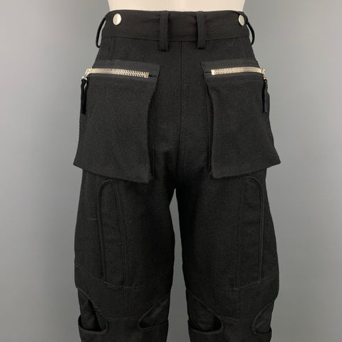 DRIES VAN NOTEN Size 4 Black Wool / Cotton Cropped Belted Casual Pants