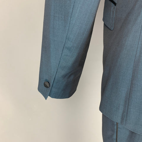 TED BAKER Size 42 Teal Black Wool / Mohair Shawl Collar Suit