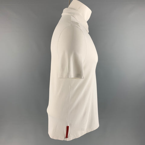 PRADA Size M White Pique Viscose Blend 1/4 Zip T-shirt