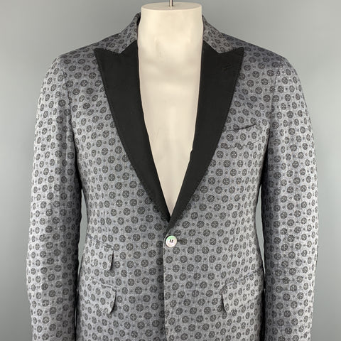 MICHAEL BASTIAN Taille 40 Manteau de sport à revers en lin imprimé gris