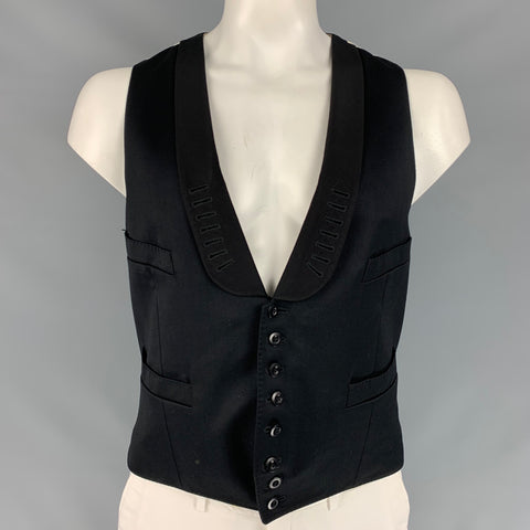 PAUL SMITH Chaleco con cuello chal de lana negro y beige talla L