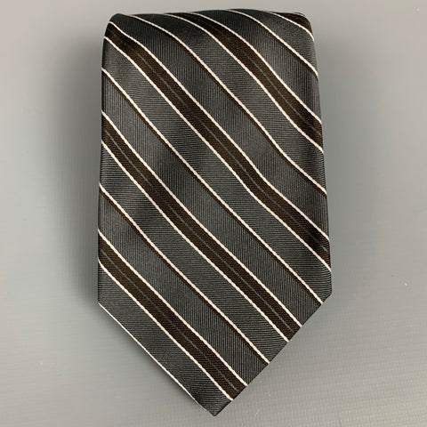 LUCIANO BARBERA Slate & Brown Stripe Silk Tie