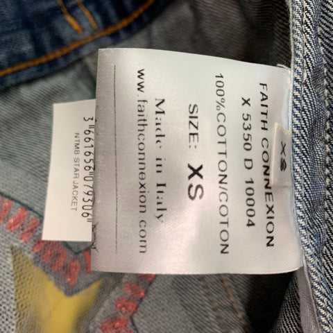 FAITH CONNEXION Size XS Indigo Print Denim Trucker Jacket