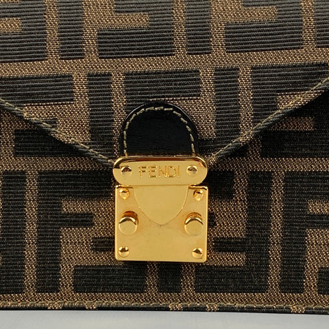 FENDI Brown & Tan Monogram Canvas Cross Body Mini Handbag