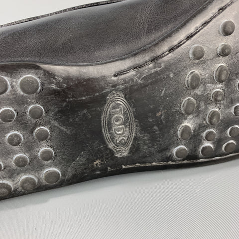 TOD'S Size 10 Black Leather Metal Horsebit  Driver Sole Loafers