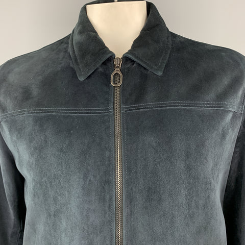 LANVIN Size L Navy Suede Zip Blouson Jacket