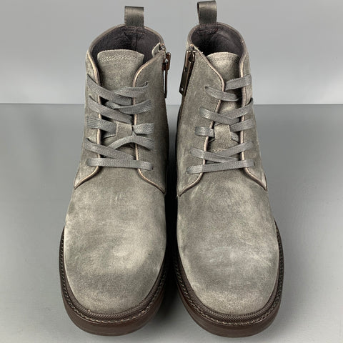 JOHN VARVATOS Size 8 Grey Suede Lace Up Brooklyn Boots