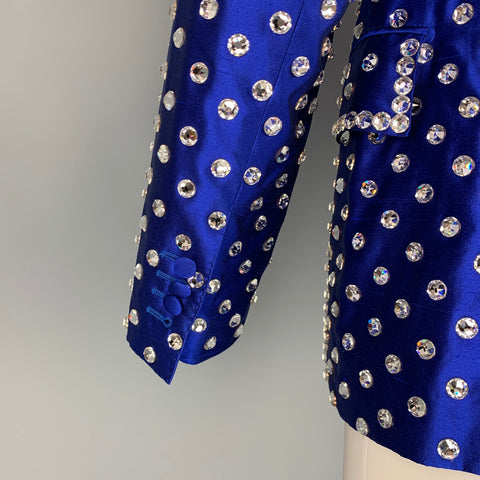 DOLCE & GABBANA Size 38 Royal Blue Crystal Silk Shawl Collar Sport Coat
