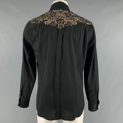 DOLCE & GABBANA Size S Black Gold Beaded Cotton Blend Long Sleeve Shirt