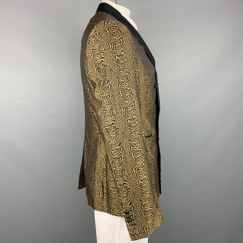 ROBERTO CAVALLI Size 44 Black & Gold Jacquard Silk Sport Coat