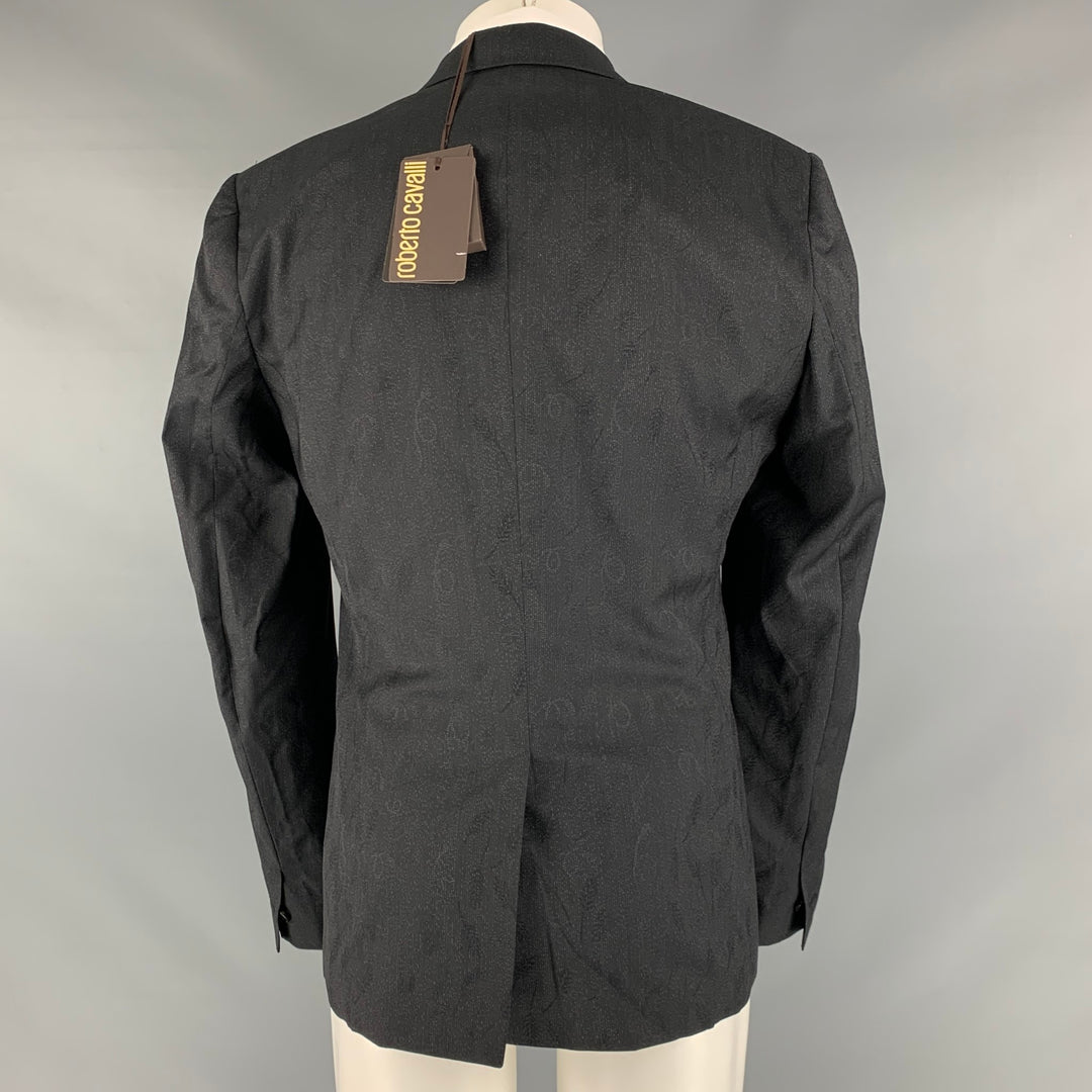 ROBERTO CAVALLI Size 40 Black Grey Snake Wool Silk Peak Lapel Sport Coat