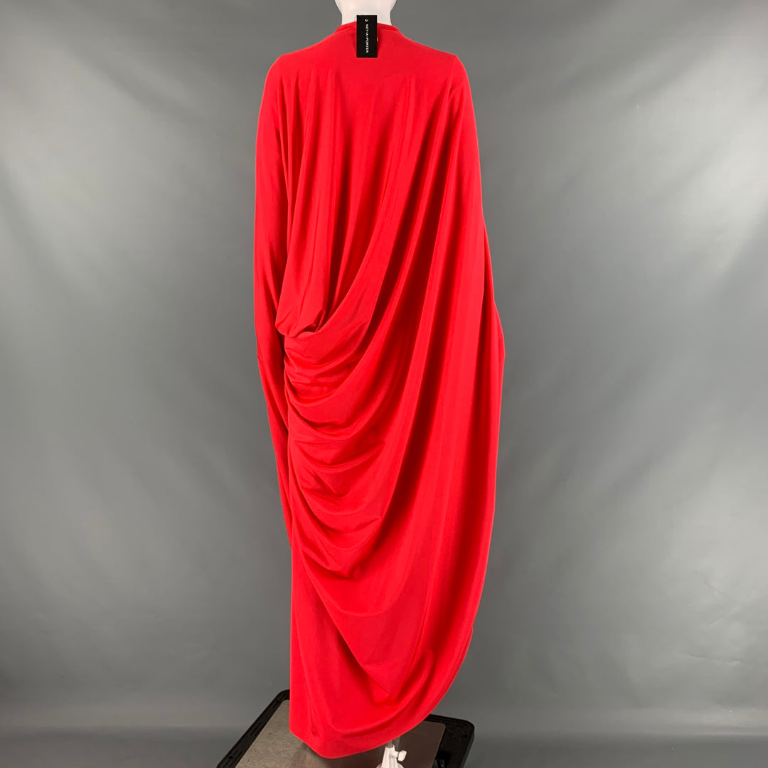BALENCIAGA Size 4 Red Polyamide Eastane Draped Long Sleeve Gown