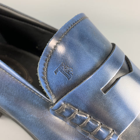 TOD'S Mocasines Penny sin cordones de cuero antiguo azul talla 10