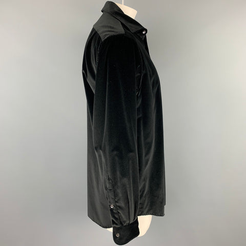 RALPH LAUREN Purple Label Size XL Black Cotton Velvet Button Up Long Sleeve Shirt