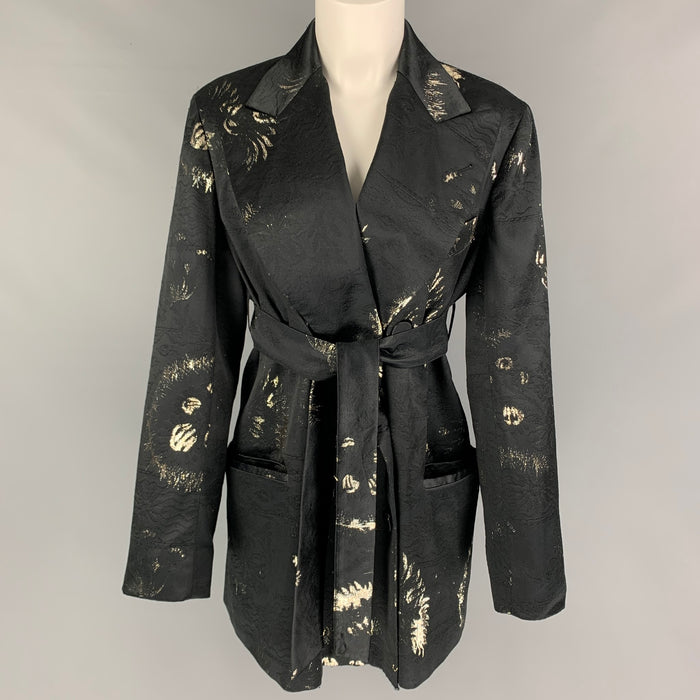 DRIES VAN NOTEN Size S Black Silver Gold Jacquard Jacket Blazer