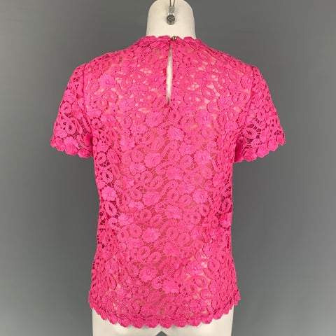 KATE SPADE Size 2 Pink Polyester Lace Short Sleeve Dress Top