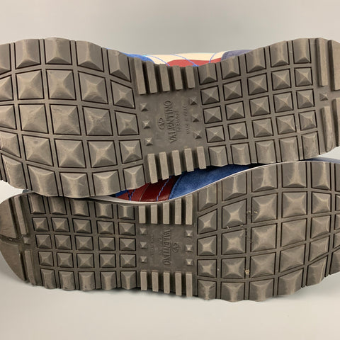 VALENTINO Size 12 Blue Multi-Color Camo Leather Rockrunner Sneakers