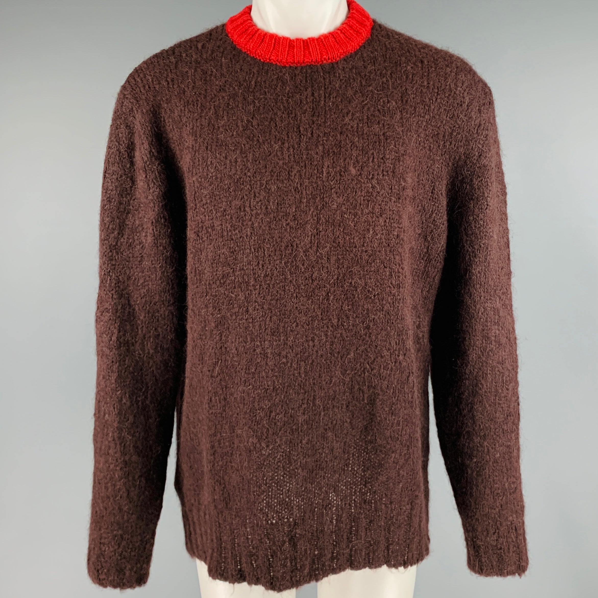 MARNI Size M Brown Red Contrast Trim Mohair Blend Crew Neck