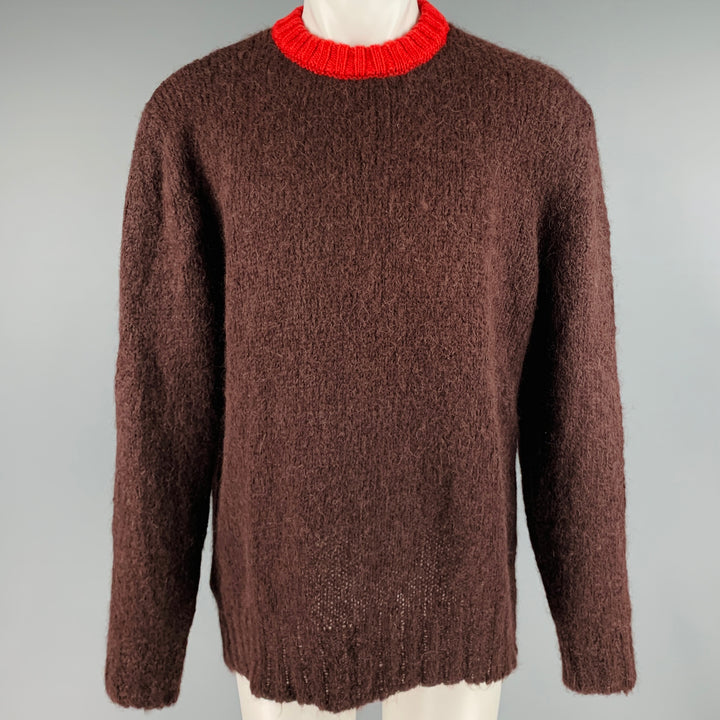 MARNI Taille M Marron Rouge Contrast Trim Mohair Blend Crew Neck Sweater