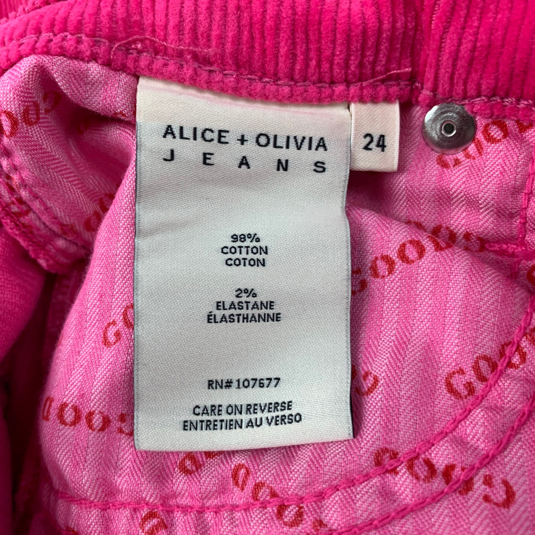 ALICE + OLIVIA Size 24 Pink Cotton Corduroy Jean Cut Pants