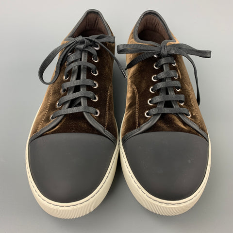 LANVIN Size 11 Brown & Black Color Block Velvet Cap Toe Sneakers