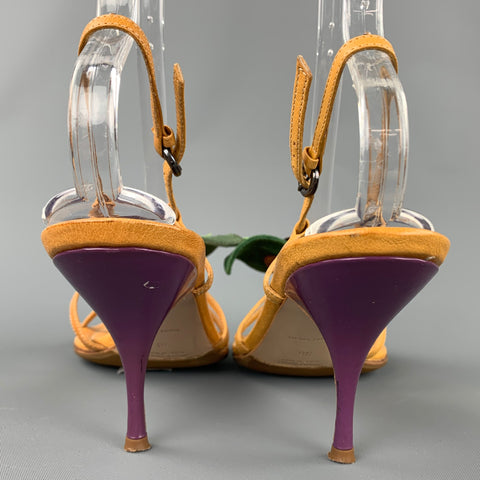 MIU MIU Size 8.5 Mustard Flower Applique Leather Slingback Sandals