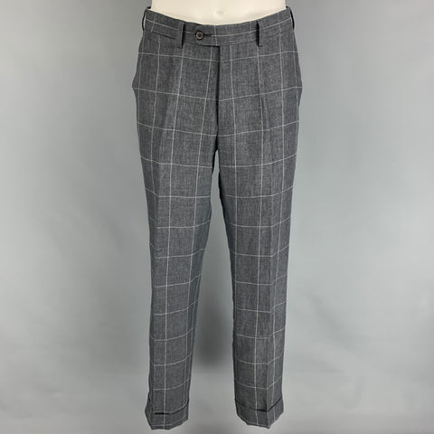 SUIT SUPPLY Size 38 Charcoal White Window Pane Linen Notch Lapel Suit