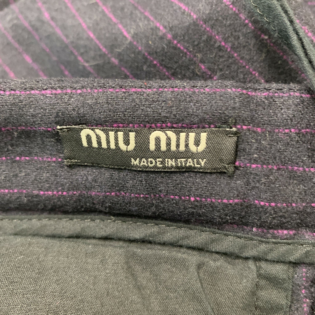 MIU MIU Size 36 Black Pink Pinstripe Wool Blend Flat Front Dress Pants