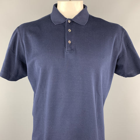 RALPH LAUREN Size L Navy Solid Cotton Buttoned Polo