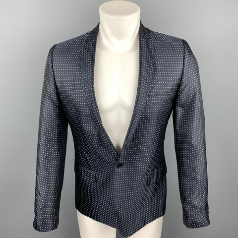 DOLCE & GABBANA Size 36 Navy Dots Silk Peak Lapel Sport Coat
