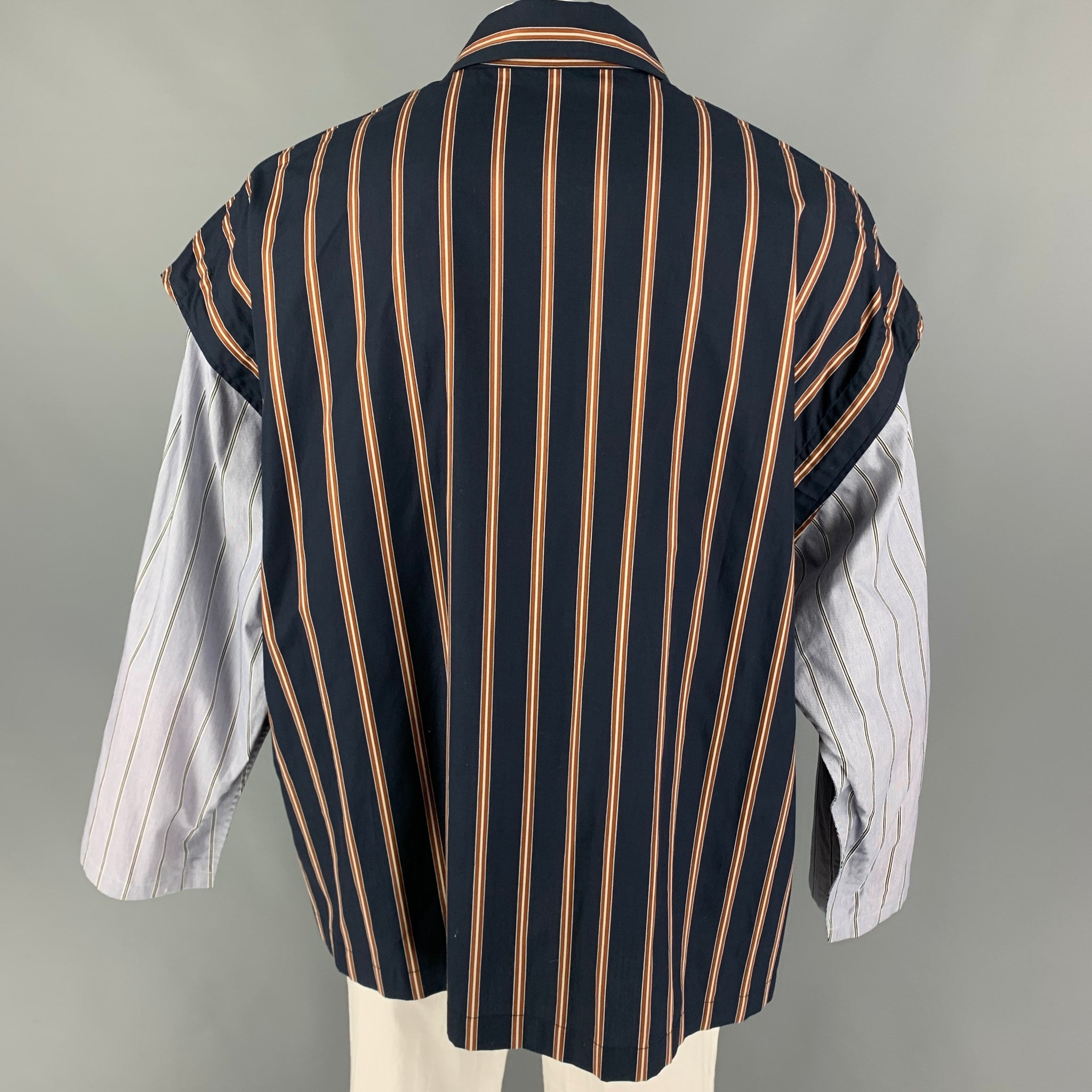 N. HOOLYWOOD Multi-Color Stripe Cotton Zip Up Long Sleeve Big Shirt