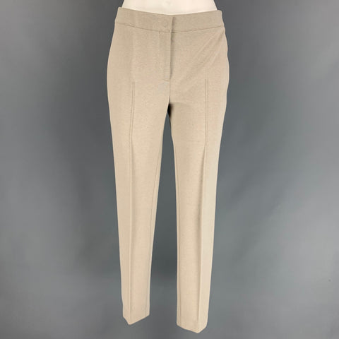 AKRIS Size 6 Oatmeal & White Stretch Viscose Blend Dress Pants