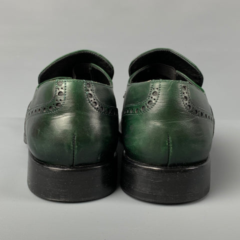 VALENTINO Size 9 Dark green Perforated Leather Wingtip Loafers