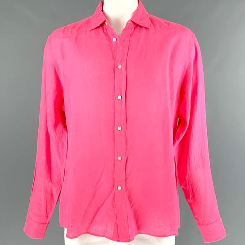 RALPH LAUREN Size XXL Pink Linen Spread Collar Long Sleeve Shirt