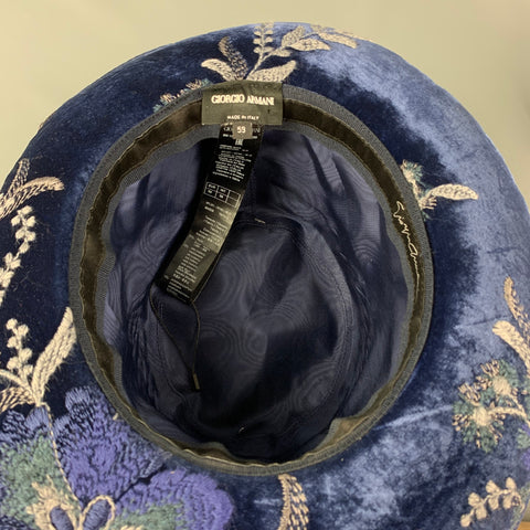 GIORGIO ARMANI Size M Blue Grey Embroidered Velvet Hat