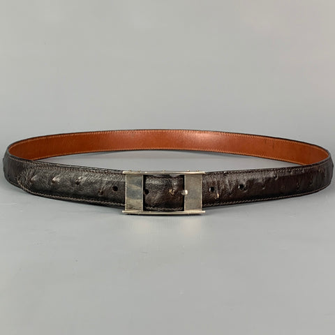 PAT AREIAS Size 36 Brown Ostrich Sterling Silver Belt