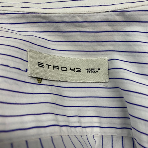 ETRO Size M White Purple Stripe Cotton Button Up Long Sleeve Shirt