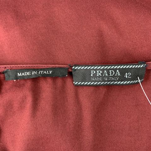 PRADA Size 8 Burgundy Cotton Blend A-Line Skirt