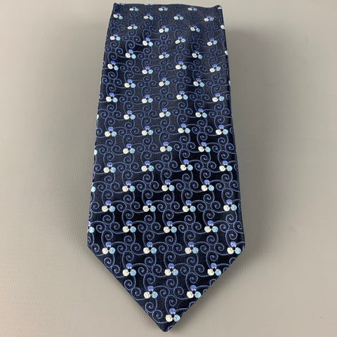 ERMENEGILDO ZEGNA Black Blue Swirls Silk Satin Tie
