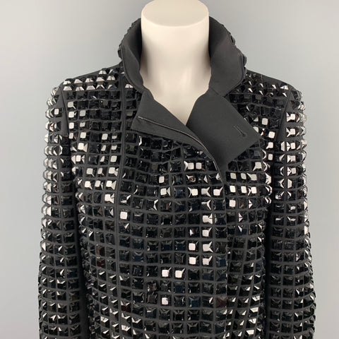 AKRIS Size 8 Black Studded Wool / Nylon Zip Up Jacket