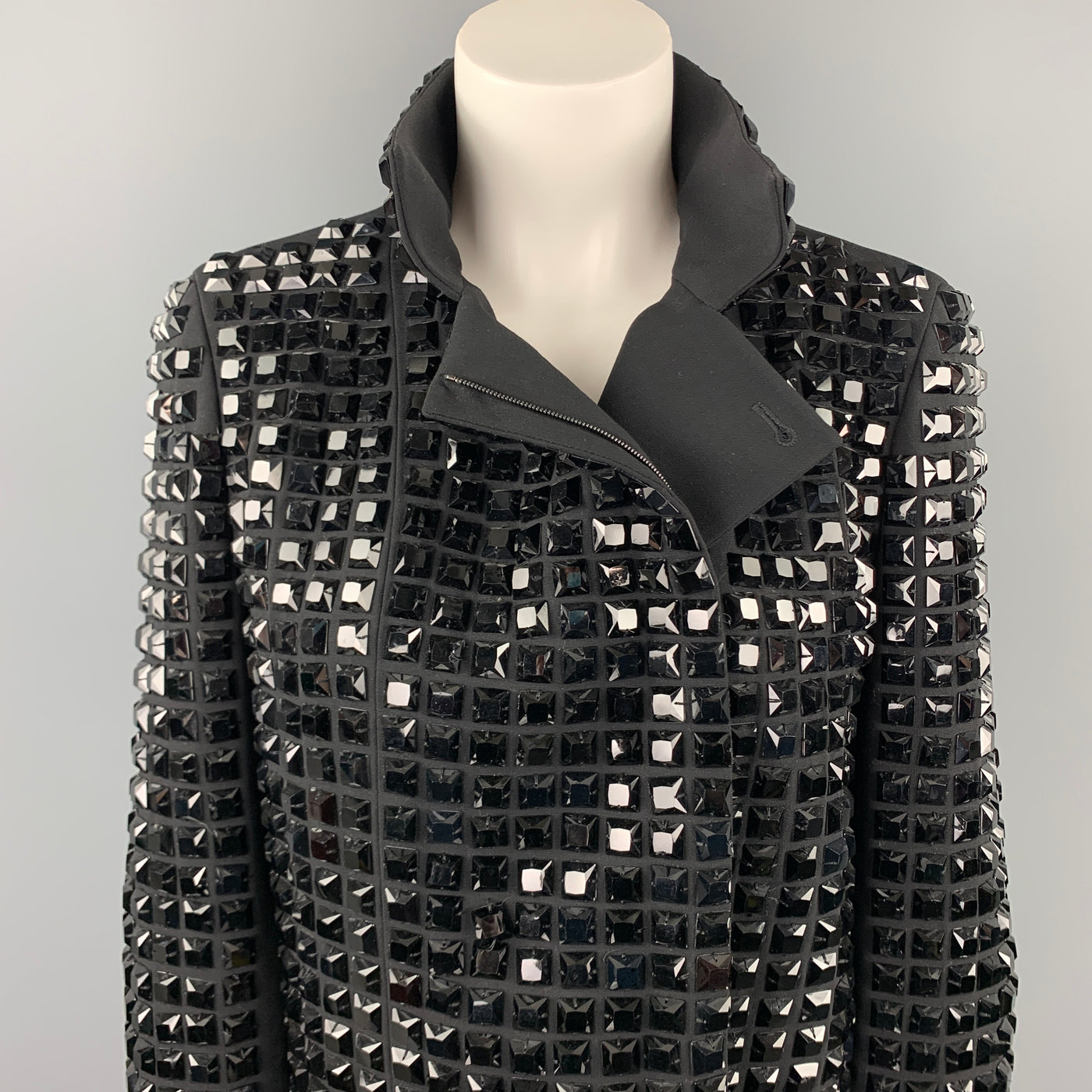 AKRIS Size 8 Black Studded Wool / Nylon Zip Up Jacket