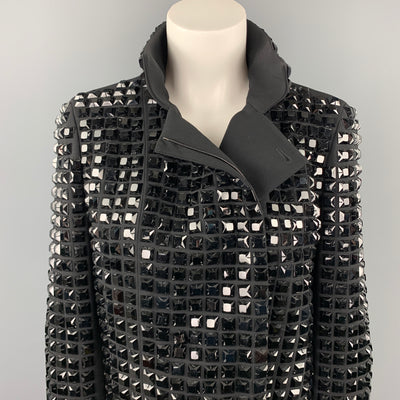 AKRIS Size 8 Black Studded Wool / Nylon Zip Up Jacket