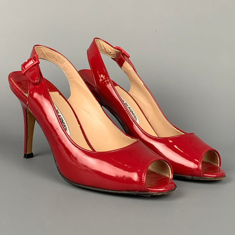 MANOLO BLAHNIK Talla 6 Sandalias peep toe sin tirantes de charol rojo